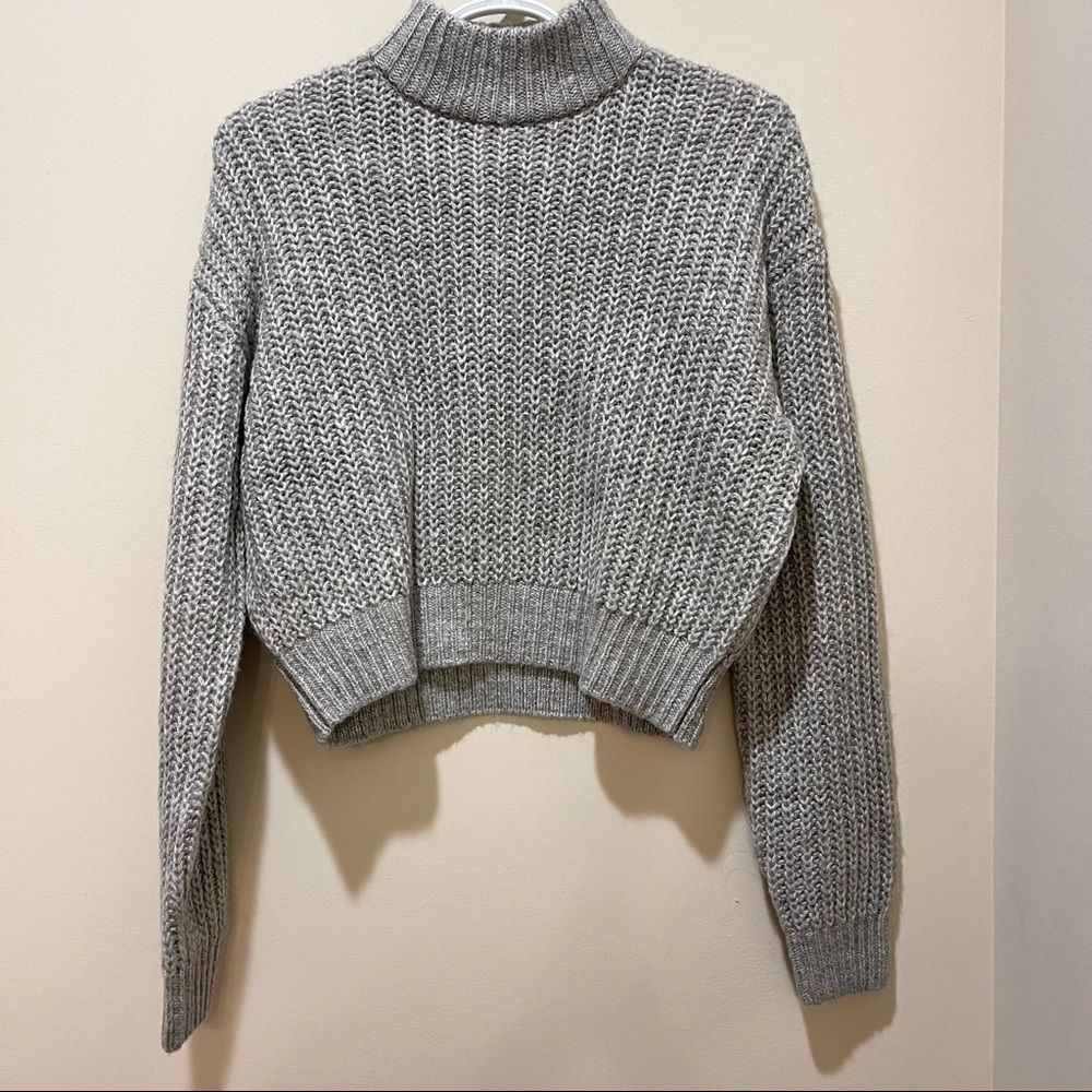 Divided Gray Cropped Turtleneck Sweater